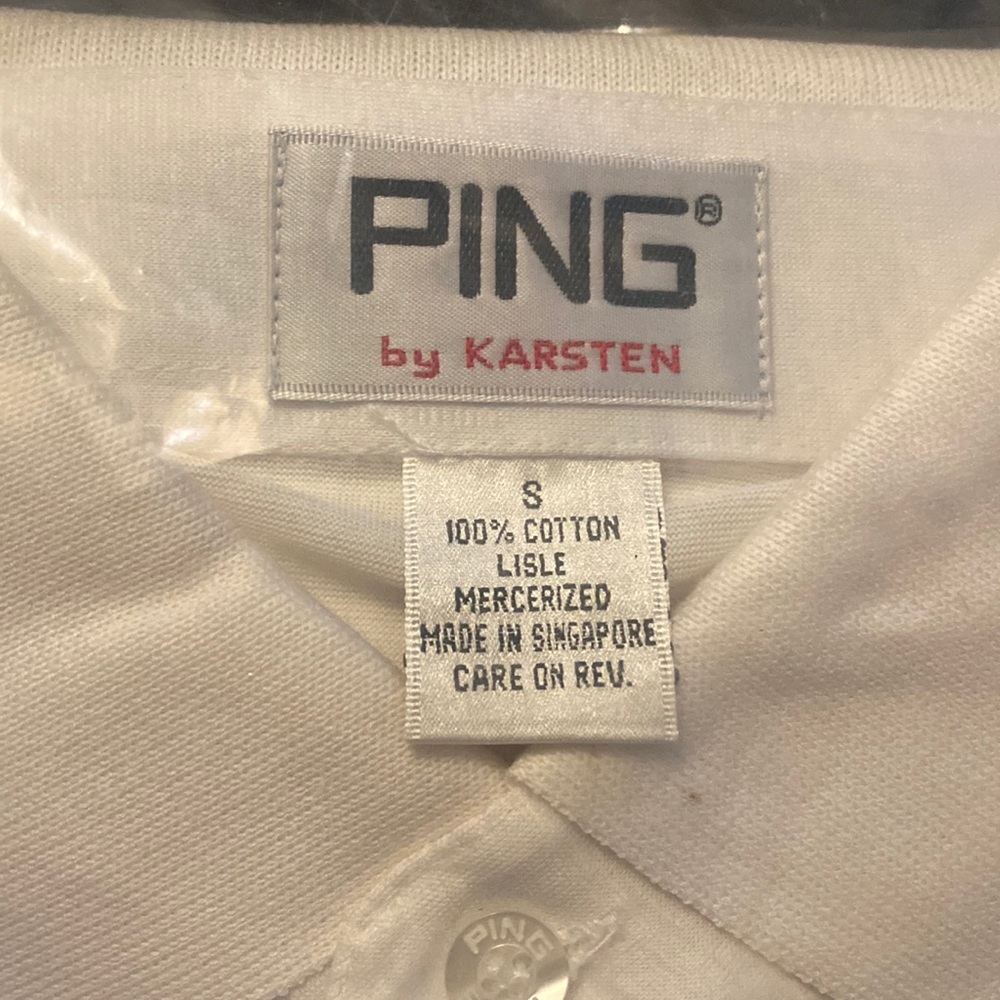 Vintage PING 100% Cotton White Polo Shirt w/ colorful design Unisex Small NWT